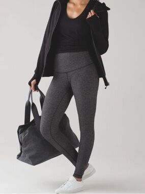 Lululemon Wunder Under Pant Hi Rise Herringbone Heathered Black Size 8